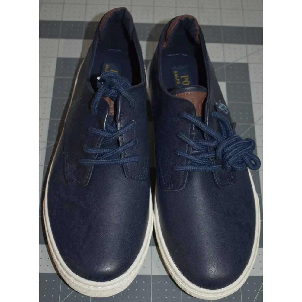 Polo Ralph Lauren Thurston Navy Blue Faux Leather Sneakers Kids 5 RF101478